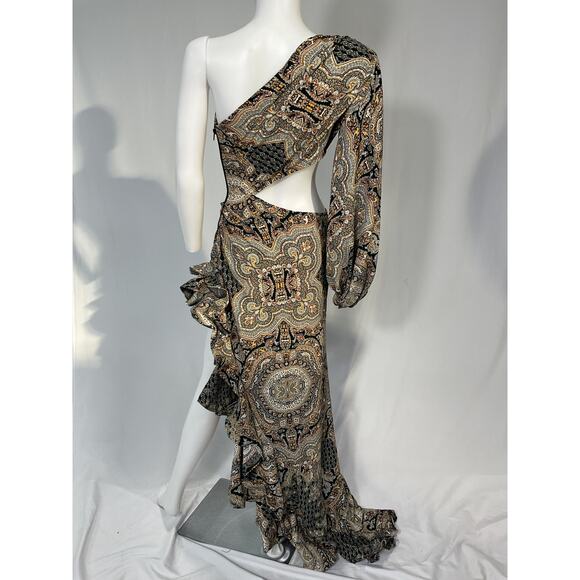 Bronx And Banco 'Paisley' Black Asymmetrical Gown Size S - Picture 3 of 5